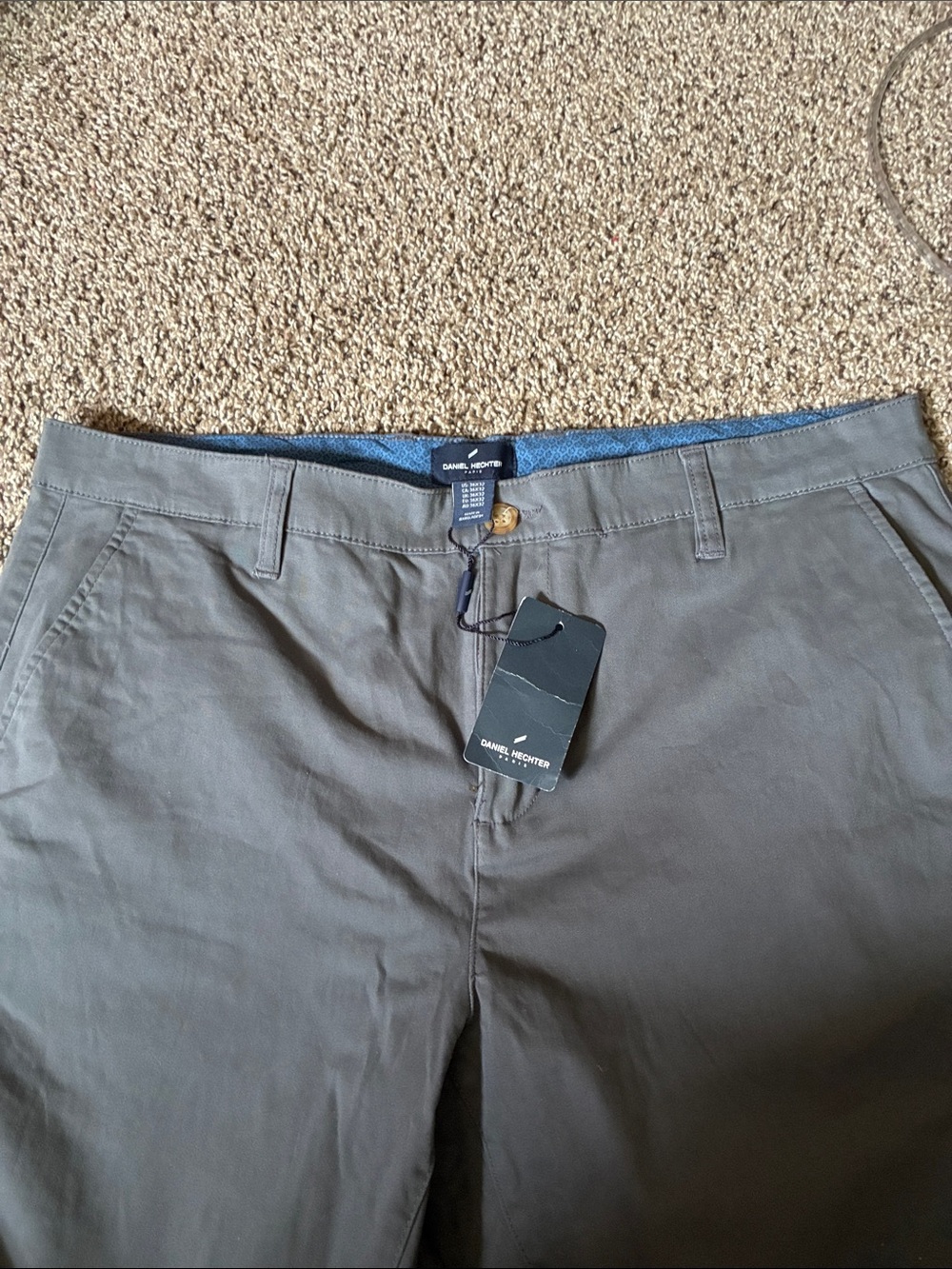 Daniel Hechter Men's Olive Green Chino Pants with Blue Waist Lining